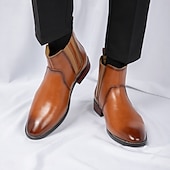 お買い得  チェルシーブーツ-メンズブラウンフェイクレザーチェルシーブーツ - スタイリッシュなスリッポンデザイン、快適で多用途、フォーマルやスマートカジュアルなシーンに最適