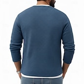 economico T-shirt in maglia waffle-Per uomo Maglietta Waffle Maglietta Manica Lunga Girocollo Scollo a V Primavera Autunno Inverno Elegante Caldo Vacanza Finto due pezzi Allenamento All&#039;aperto Casa Nero Verde chiaro Blu chiaro