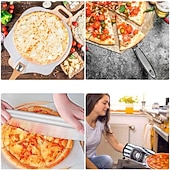 preiswerte Küchenset-7-teiliges Pizzablech mit Holzgriff Pizza mit Thermohandschuhen Langschneider Pizzabackset