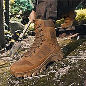 お買い得  ハイキングブーツ-通気性のあるメッシュパネルと頑丈なソールを備えたメンズライトブラウンのタクティカルコンバットブーツ。ハイキング、ハンティング、サバイバルトレーニングに最適な耐久性のあるミリタリースタイルのフットウェア。