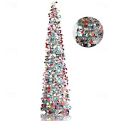 お買い得  屋内のクリスマスライト-クリスマス カラフルな小さな円形シルバー折りたたみクリスマスツリー LED ライト、5M 50LED 暖かい光のストリング、1.5M/5FT AAA バッテリーボックス、インドア リビングルーム、書斎、階段、パーティーホリデー装飾小道具用