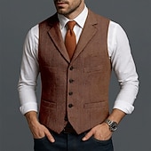 Men's Vest Waistcoat Formal Wedding Vacation Daily Fashion Classic Spring Fall Pocket Buttons Wool Acrylic Comfortable Plain Herringbone Single Breasted Lapel Regular Fit Black Champagne Red Burgundy cheap Men's Waistcoat-Men's Vest Waistcoat Formal Wedding Vacation Daily Fashion Classic Spring Fall Pocket Buttons Wool Acrylic Comfortable Plain Herringbone Single Breasted Lapel Regular Fit Black Champagne Red Burgundy