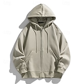 economico felpe con cappuccio da uomo di base-Per uomo Felpa con cappuccio Felpa con cappuccio a zip intera Aalbicocca Nero Bianco Vino Blu marino Con Cappuccio Semplice Coulisse Con zip Tasca Sport &amp; Outdoor Quotidiano Ferie Poliestere