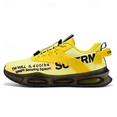 abordables Chaussures de Course pour Hommes-Baskets jaunes de style urbain pour hommes avec semelle à coussin d'air et tige en mesh, chaussures de sport légères et tendance pour la course, la salle de sport et les vêtements décontractés