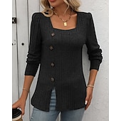 cheap Hoodie &amp; Sweatshirt-Women's Solid Colored Pullover Sweatshirt Casual Tops Fall / Winter Buttons Long Sleeve Athleisure Outdoor Holiday Black Army Green Blue Sportswear Activewear