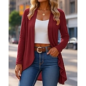 abordables Vestes de course-Femmes Couleur Unie Cardigan ouvert sur le devant Cardigan tricoté Automne manche longue Athleisure Col en V Extérieur Voyage Sportif Rouge vin Noir Violet Tenue de sport Tenues de Sport