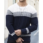 tanie sweter męski sweter-Męskie Sweter sweter Sweter z dzianiny Prążkowany Robić na drutach Zwykłe topy Dzianiny Kolorowy blok Półgolf Moda Podstawowy Urlop Dzienne zużycie Odzież Jesień Zima Biały Czerwony S M L