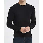 baratos Tops-Men's Baselayer Thermal Shirts Long Sleeve Crew Neck Top Outdoor Thermal Warm Winter Autumn / Fall Polyester Black Khaki Beige Gym Workout Traveling
