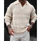 preiswerte Herrenpullover-Herren Pullover Strickpullover Gerippt Stricken Normale Oberteile Gestrickt Einfach Revers Mode Basic Urlaub Alltagskleidung Bekleidung Herbst Winter Blau Grün S M L