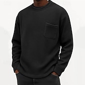 levne Pánská trička pro volný čas-Pánské Tričko Trička Vaflové pletené tričko Tričko Top Dlouhý rukáv Tričkový Jaro Podzim Bez vzoru Módní Designové Základní Kapsy Dovolená ulice Jdeme ven Tmavěhnědá Černá Bílá Top tričko pro muže