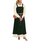 Χαμηλού Κόστους Φορέματα-γυναικεία μεσαιωνική ποδιά βίκινγκ φόρεμα με δεμένη πλάτη τουνίκ σετ φόρεμα 2 τμχ για larp ren faire αποκριάτικο φόρεμα για πάρτι της αναγέννησης