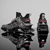 baratos Tênis de Corrida Masculinos-Tênis de corrida futuristas azuis masculinos com cabedal em malha e sola com absorção de impacto, calçados esportivos leves para esportes, academia e moda streetwear