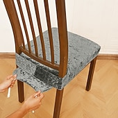 tanie Pokrowiec na krzesło do jadalni-Pokrowce na siedzenia do jadalni, rozciągliwy aksamit, złota tkanina w diamenty, podwójnie elastyczny pokrowiec na stołek z klamrą i językiem, antypoślizgowy pokrowiec na krzesło, dekoracja do hotelu