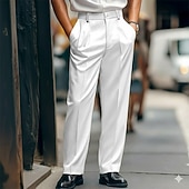 abordables Perder-Hombre Pantalones pantalones de traje Pantalones de satén Pantalones de traje Bolsillo Plano Comodidad Suave Longitud de la rodilla Formal Fiesta Negocio Moda Ropa de calle Negro Blanco Rígido