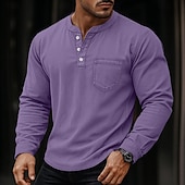Недорогие Повседневная футболка Хенли-SoftFade™ Мужская футболка Henley длинный рукав Henley весна осень винтаж ретро винтажная повседневная винтажного стиля выцветшая стиранная повседневная голубой черный темно-синий топ футболка для