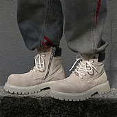 Χαμηλού Κόστους Μπότες εργασίας-Ανδρικά χακί σουέτ μποτάκια εργασίας μέχρι τον αστράγαλο με στιβαρή σόλα και απαλή εσωτερική επένδυση, ελαφριά, casual μπότες εξωτερικού χώρου για φθινοπωρινή και χειμερινή χρήση.