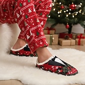 abordables Pantoufles &amp; tongs-Chaussons imprimés smoking de Noël pour hommes - Design smoking classique, pantoufles doublées de peluche pour hommes, thème des fêtes pour les fêtes de Noël, détente et cadeaux de vacances