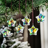 baratos Ornamentos-Conjunto de 6 enfeites de Natal em vidro transparente facetado em formato de estrela, ideais para centros de mesa, captadores de luz solar e decoração de cristal para árvores de Natal, janelas,