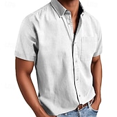  Homens Camisa Social Camisa casual camisa de botão Preto Branco Rosa Vermelho Azul Marinha Manga Curta Tecido Lapela Casual Diário Bolso frontal Roupa Elegante Moda Casual