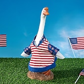 billige Veranda gåseantrekk-2 stk. patriotiske verandagåseantrekk sementgåskostyme 4. juli-stil gåsantrekk inkludert sløyfe og hatt til hagedekorasjon fest uteplass julegave