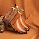 お買い得  チェルシーブーツ-メンズブラウンフェイクレザーチェルシーブーツ - スタイリッシュなスリッポンデザイン、快適で多用途、フォーマルやスマートカジュアルなシーンに最適