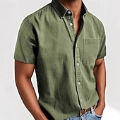  Homens Camisa Social Camisa casual camisa de botão Preto Branco Rosa Vermelho Azul Marinha Manga Curta Tecido Lapela Casual Diário Bolso frontal Roupa Elegante Moda Casual