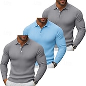 olcso Férfi Klasszikus Polo-3 db-os férfi bordás kötésű felső golf pólóing többes csomag utcai lezser hajtókás hosszú ujjú alapvető modern egyszínű gombos tavasz ősz minden évszak karcsúsított bordás kötésű felső