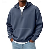 tanie podstawowe bluzy męskie-Męskie Bluza z Kapturem Bluza z kapturem na zamek błyskawiczny Czarny Biały Czerwony Granatowy Ciemnozielony Kaptur Równina Kieszeń Quarter Zip Sport i turystyka Codzienny Święto Sztruks Poliester