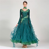 Недорогие Стандартный бальный зал-женское платье для бальных танцев, розовое, с цветочным принтом и стразами, многослойное, элегантное, для выступлений в стиле вальс-фокстрот