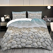 cheap Duvet Cover Sets-Beach Pebble Print 3-Piece Down Duvet Cover Set for Queen Bed, Soft Comforter Cover with 2 Pillowcases – Hotel &amp; Guest Room Bedding, Cozy &amp; Comfortable