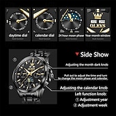 ieftine Ceasuri Mecanice-Noul ceas business Olevs pentru bărbați are un calendar perpetuu luminos, faze lunare și calendar. Este un ceas mecanic automat pentru bărbați, la modă, casual și multifuncțional.