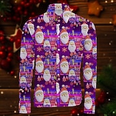 olcso Ingek-Karácsony Hosszú ujjak Gombos ing Mikulás Grafikus Újdonságok Vicces mert Férfi Felnőttek 3D nyomtatás mert Karácsony Farsang Újév Parti