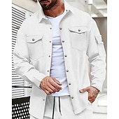 preiswerte Herrenhemd zum Knöpfen-Herren Hemd Sommerhemd Freizeithemd Knopfhemd Schwarz Weiß Gelb Rosa Wein Langarm Einfach Revers Urlaub Hawaiianisch Tasche Bekleidung Polyester Mode Lässig Bequem