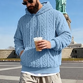 voordelige Fleecehoodie-Men's Jacquard Hoodie Fleece Hoodie Apricot Black Brown Gray Light Blue Hooded Plain Kangaroo Pocket Textured Sports &amp; Outdoor Casual Daily Streetwear Cool Sportswear Fall Winter Clothing Apparel