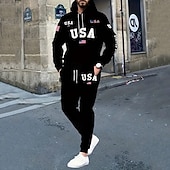 olcso sportos öltözetek-Függetlenség napja Amerikai függetlenség napja Férfi Futóruha Polár melegítő szettek Zsinór Szöveg Ruházat Ősz &amp; tél Fekete Fekete / Fehér Edzés Utazás Sportok Meleg Hosszú ujj Sport Sportruházat