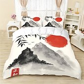 baratos Conjuntos de capa de edredão-Conjunto de capa de edredom de 3 peças com pintura a tinta estilo chinês para cama queen size, capa de edredom macia com 2 fronhas – hotel &amp;roupa de cama para quarto de hóspedes, aconchegante
