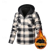 Недорогие фланелевые рубашки-Муж. Shacket Куртка-рубашка Зимняя куртка В клетку Отпуск На каждый день Красный Небесно-голубой Темно-зеленый Оранжевый Длинный рукав Капюшон Осень Зима Одежда Передний карман