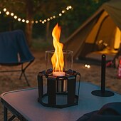 お買い得  キャンプ用品-キャンプ用のガラステーブルとリモコン付きの卓上ファイヤーピット屋外ファイヤーピット