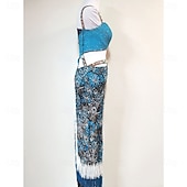 cheap Competition Dress-Women's Latin Dance Dress Blue Rhinestone Cutout Bodycon Fringe Costume for Cha Cha Samba Paso Doble Performance Competition