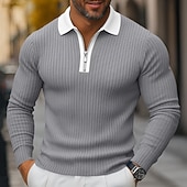 economico Polo Classico da Uomo-Per uomo Top a Maglia a Coste Polo da Golf Streetwear Casuale Bavero Manica Lunga Essenziale Moderno Semplice Cerniera Bottoni Primavera Autunno Tutte le stagioni Vestibilità regolare Bianco Blu