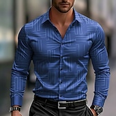 abordables Chemise en Satin pour Homme-Homme Grille / Carreaux Formes Géométriques Chemise Chemise en satin Chemise habillée manche longue Mode Décontractée Vacances Tenue Quotidienne Été Printemps Automne Col Rabattu Impression 3D