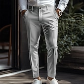  Men's Trousers Dress Pants Silk Like Satin Pants Suit Pants Pocket Plain Breathable Ankle-Length Wedding Party Business Fashion Streetwear Slim Silver Black Inelastic