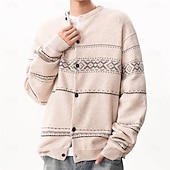 preiswerte Herren Strickjacke-Herren Weihnachtspullover Strickjacke Kurzer Pullover Strickpullover Gerippt Stricken Normale Oberteile Button-Down Geometrisch Rundhalsausschnitt Mode Klassisch Urlaub Alltagskleidung Bekleidung