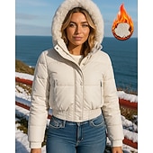 voordelige Fleece &amp; 3-in-1 Jassen-Dames Effen Bontjas met capuchon Winter Crop Coat Fleece jas Winter Met zakken Lange mouw Sportkleding Winddicht Warm Wandelen Hardlopen Reizen Vakantie Zwart Wit Bruin Sportkleding Sportkleding