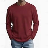 economico T-shirt in maglia waffle-Per uomo Camicia a nido d'ape Maglietta Camicia a Maniche Lunghe Manica Lunga Girocollo Autunno Primavera &amp; Autunno Semplice Testurizzato Moda Designer Essenziale Puro Vacanza Streetwear Casuale Nero