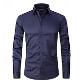 baratos camisas masculinas não de ferro-Homens Camisa Social Saia Camisa não de ferro Camisas de smoking Tecido Formal Casamento Preto Branco Rosa Vinho Manga Longa Lapela Primavera &amp; Outono Todas as Estações Roupa