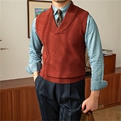 billige herregensere vest-Herre Genser vest Kjole genser Pullover genser Vest Strikket genser Riflet Strikke Vanlige topper Strikket عادي V-hals Mote Fritid Feriereise Dagligdagstøy Klær Høst Vinter Svart Brun S M L
