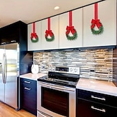 olcso Koszorúk, Girlandok és Díszek-4/6 db-os mini karácsonyi koszorúk piros masnikkal és gyümölcsös díszítésekkel, ünnepi kirakat, szekrény &amp;lakberendezés, tökéletes partikra, szezonális dekoráció