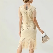 economico Abiti degli anni '20-Set Anni Ruggenti Anni 1920 Lunghezza al ginocchio Abito Flapper Abito da cocktail Costume di fantasia con accessori Maniche corte Il grande Gatsby Ragazza Flapper Paillettes Frangia con nappe Scollo