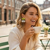 abordables Bagues pour femmes-Boucles d'oreilles pendantes en forme de nœud et de clochette – Boucles d'oreilles pendantes en résine verte et lys blanc pour femmes